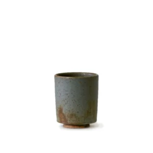 Small gray-blue stoneware Horizon Blue Ceramic Tumbler on a white background